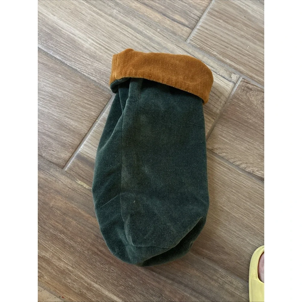 Pottery Barn Green/tan Velvet Wine Gift Bags Carry Sleeve